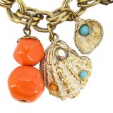 Mid Century Charm Bracelet Nautical Fishes Shells Lucite Coral And Turquoise Motifs – Vintage item