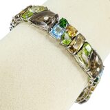 Sterling Silver Natural Multi Gemstone Bracelet Chrome Diopside Quartz Citrine Topaz LARGE – Estate Find
