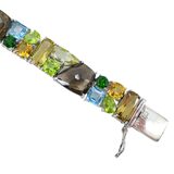 Sterling Silver Natural Multi Gemstone Bracelet Chrome Diopside Quartz Citrine Topaz LARGE – Estate Find