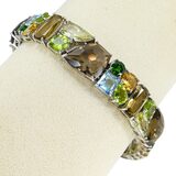 Sterling Silver Natural Multi Gemstone Bracelet Chrome Diopside Quartz Citrine Topaz LARGE – Estate Find