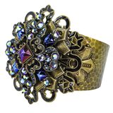 Early Studio Signed Sweet Romance Peacock Midnight Cross Cuff Bracelet In Bronze Finish – Collectible designer item - retired