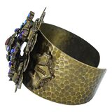 Early Studio Signed Sweet Romance Peacock Midnight Cross Cuff Bracelet In Bronze Finish – Collectible designer item - retired