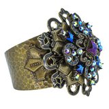 Early Studio Signed Sweet Romance Peacock Midnight Cross Cuff Bracelet In Bronze Finish – Collectible designer item - retired