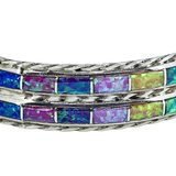 Jessica Chavez JPC Zuni Sterling Silver Double Row Multicolor Inlay Bangle 34.5g – Collectible Item - Estate find