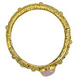Vintage Hinged Bangle Buddha Motif Gilt Brass Lavender Cabochon Ethnographic Revival – Rare collectible vintage item 