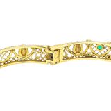 Vintage Hinged Bangle Buddha Motif Gilt Brass Lavender Cabochon Ethnographic Revival – Rare collectible vintage item 