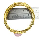 Vintage Hinged Bangle Buddha Motif Gilt Brass Lavender Cabochon Ethnographic Revival – Rare collectible vintage item 