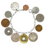 Vintage Coin Charm World Travel Bracelet Assembled Ca 1930-40s – Rare collectible vintage item 