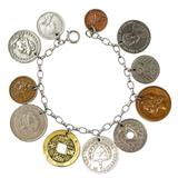 Vintage Coin Charm World Travel Bracelet Assembled Ca 1930-40s – Rare collectible vintage item 