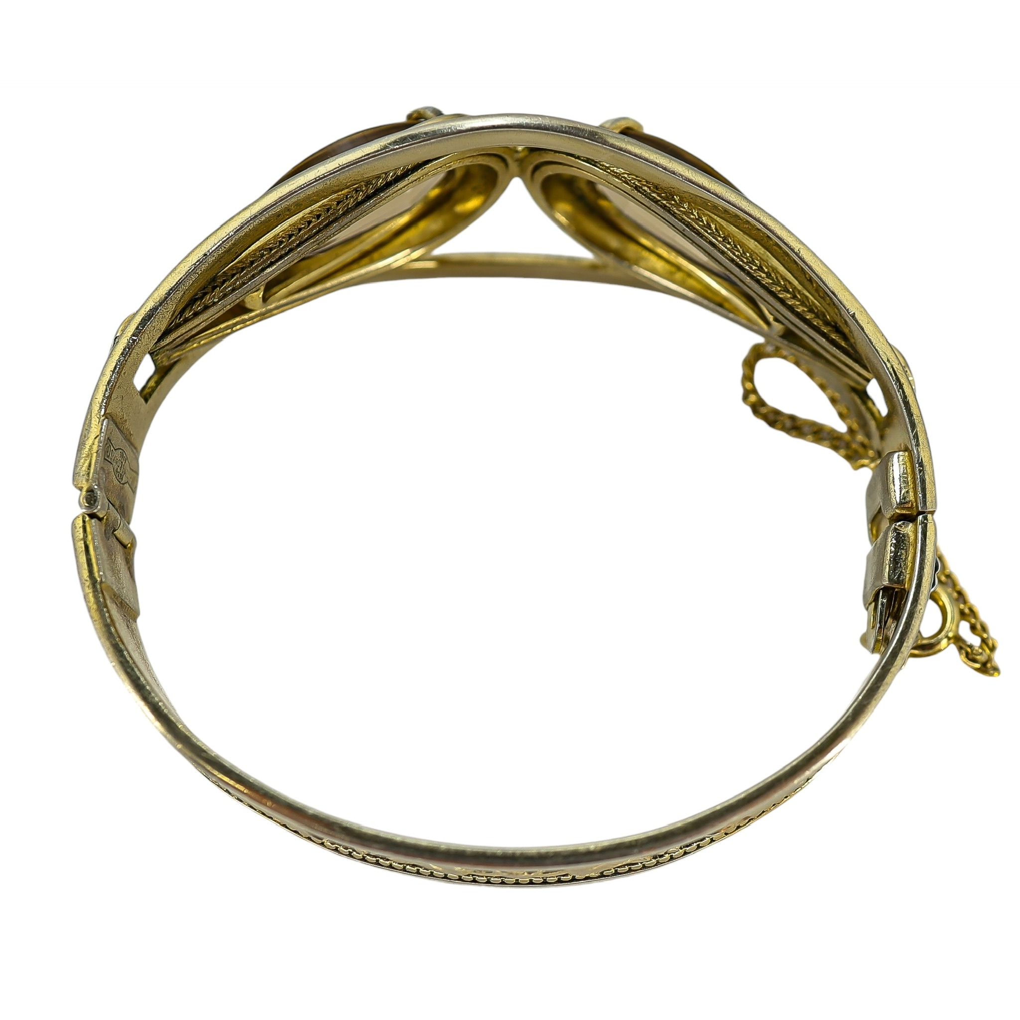 Vintage Antique ca 1920-40s Whiting & Davis Goldtone Hinged Bangle Bracelet Smoky Glass image 4