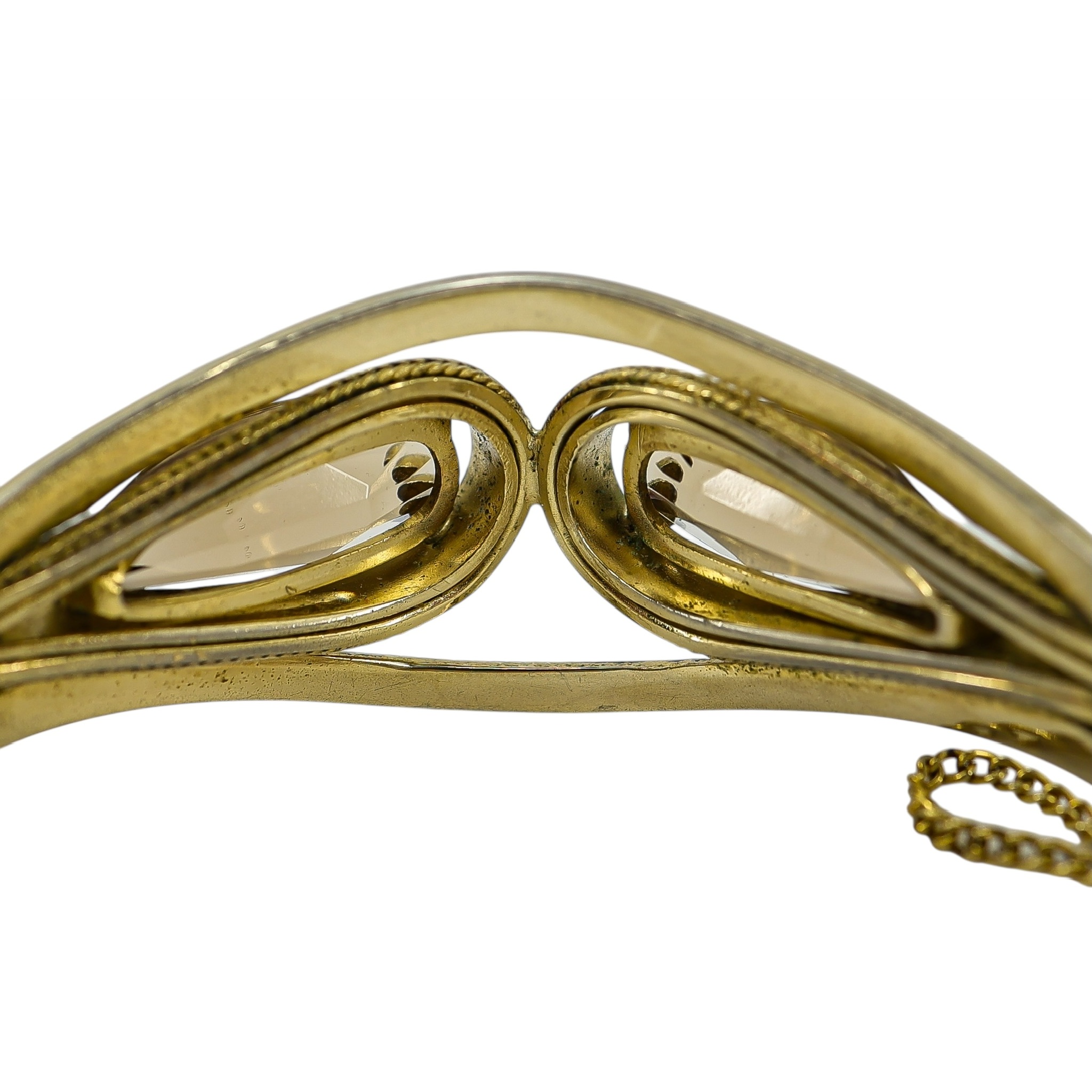 Vintage Antique ca 1920-40s Whiting & Davis Goldtone Hinged Bangle Bracelet Smoky Glass image 5