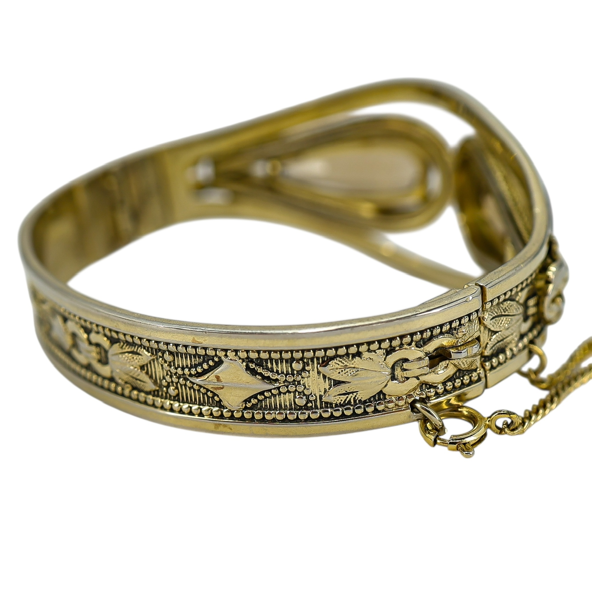 Vintage Antique ca 1920-40s Whiting & Davis Goldtone Hinged Bangle Bracelet Smoky Glass image 7