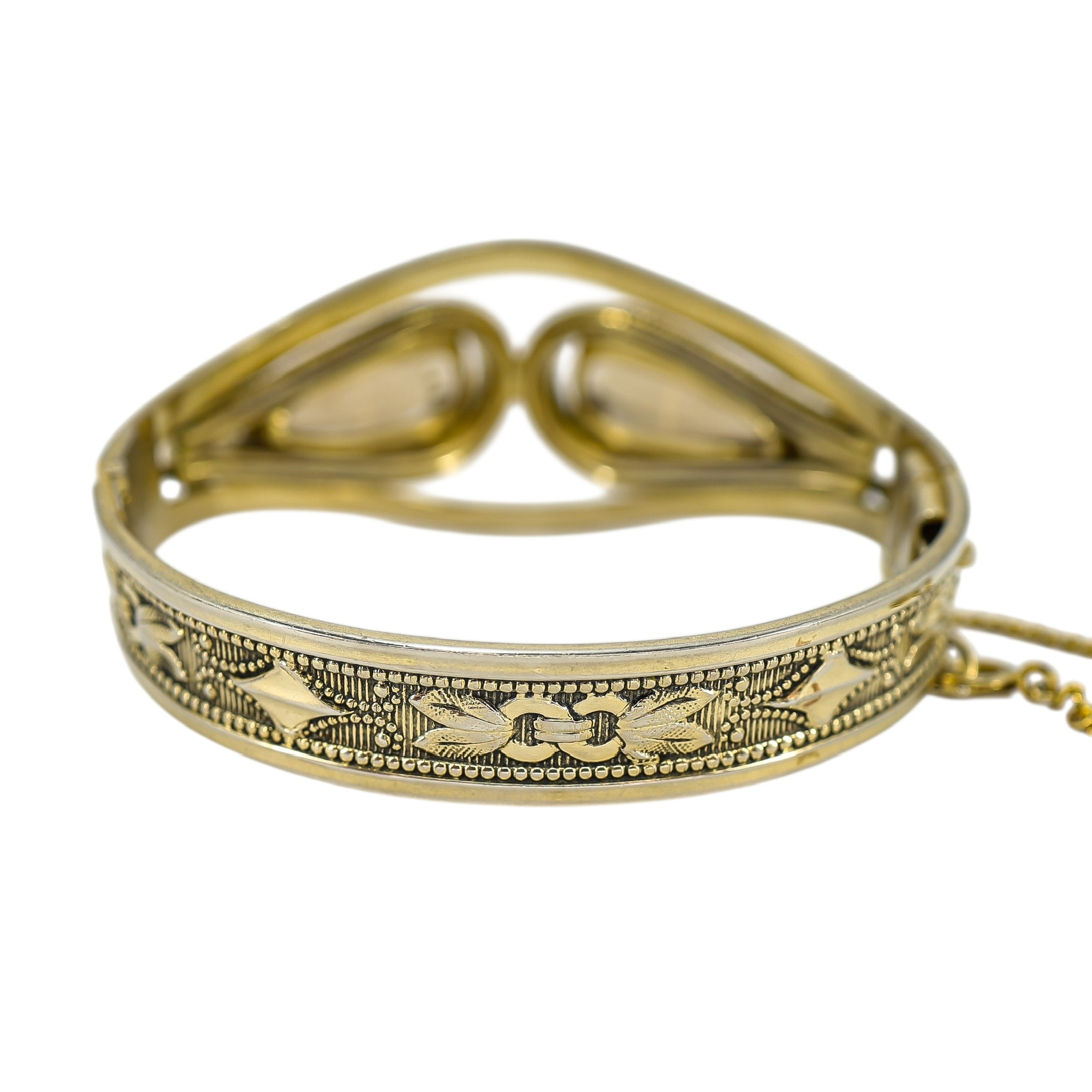 Vintage Antique ca 1920-40s Whiting & Davis Goldtone Hinged Bangle Bracelet Smoky Glass image 8