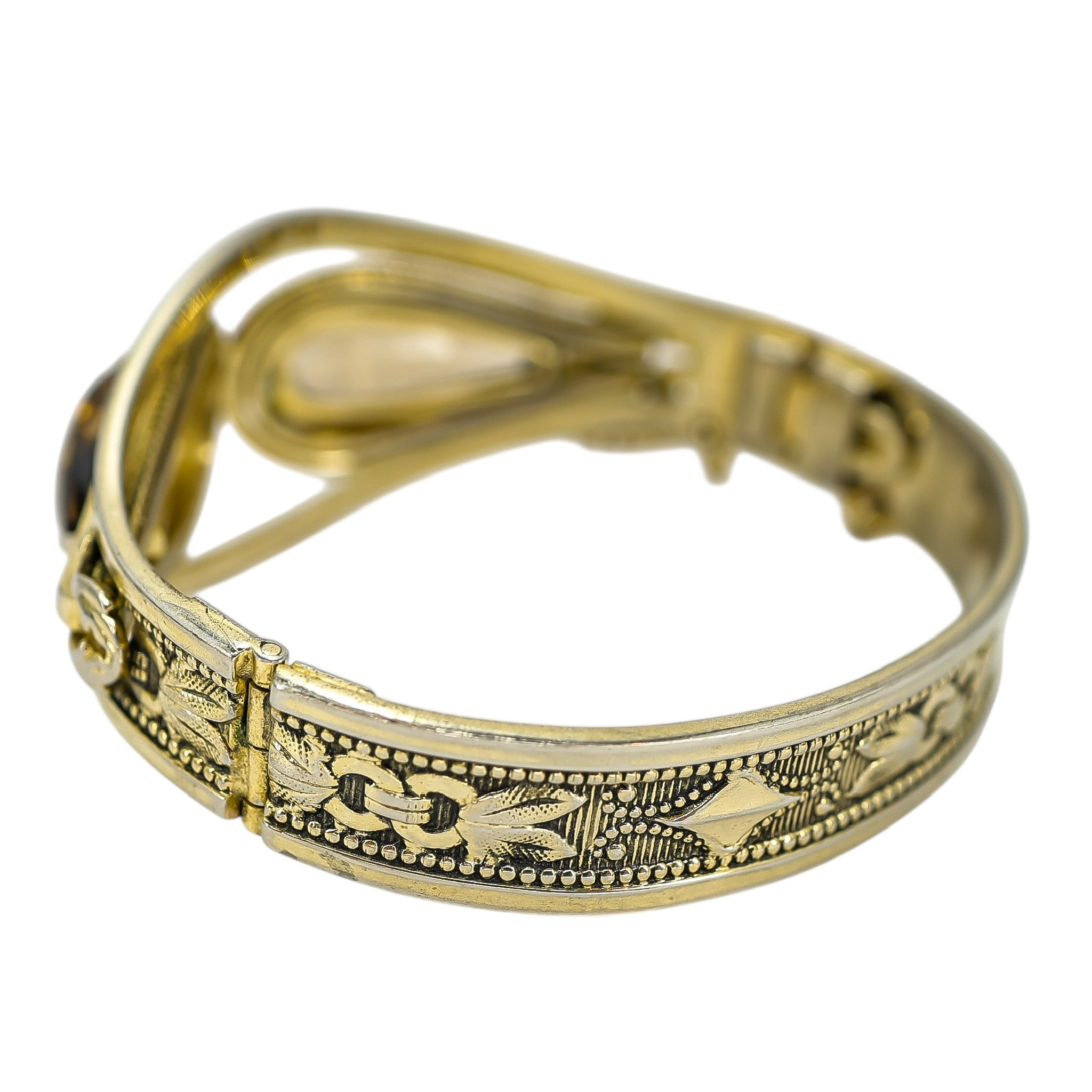 Vintage Antique ca 1920-40s Whiting & Davis Goldtone Hinged Bangle Bracelet Smoky Glass image 9