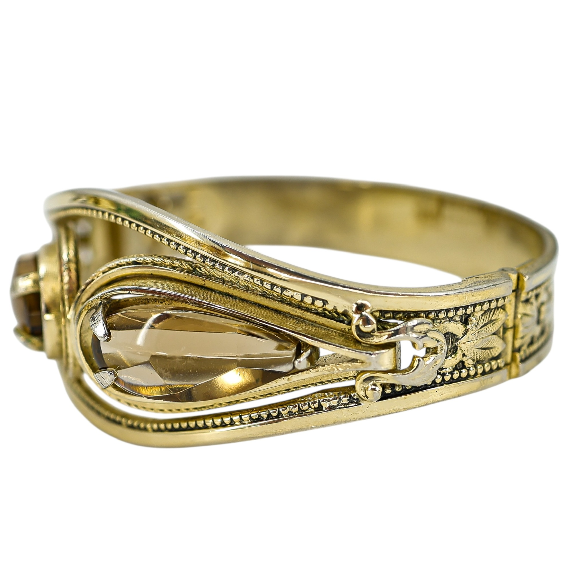 Vintage Antique ca 1920-40s Whiting & Davis Goldtone Hinged Bangle Bracelet Smoky Glass image 11