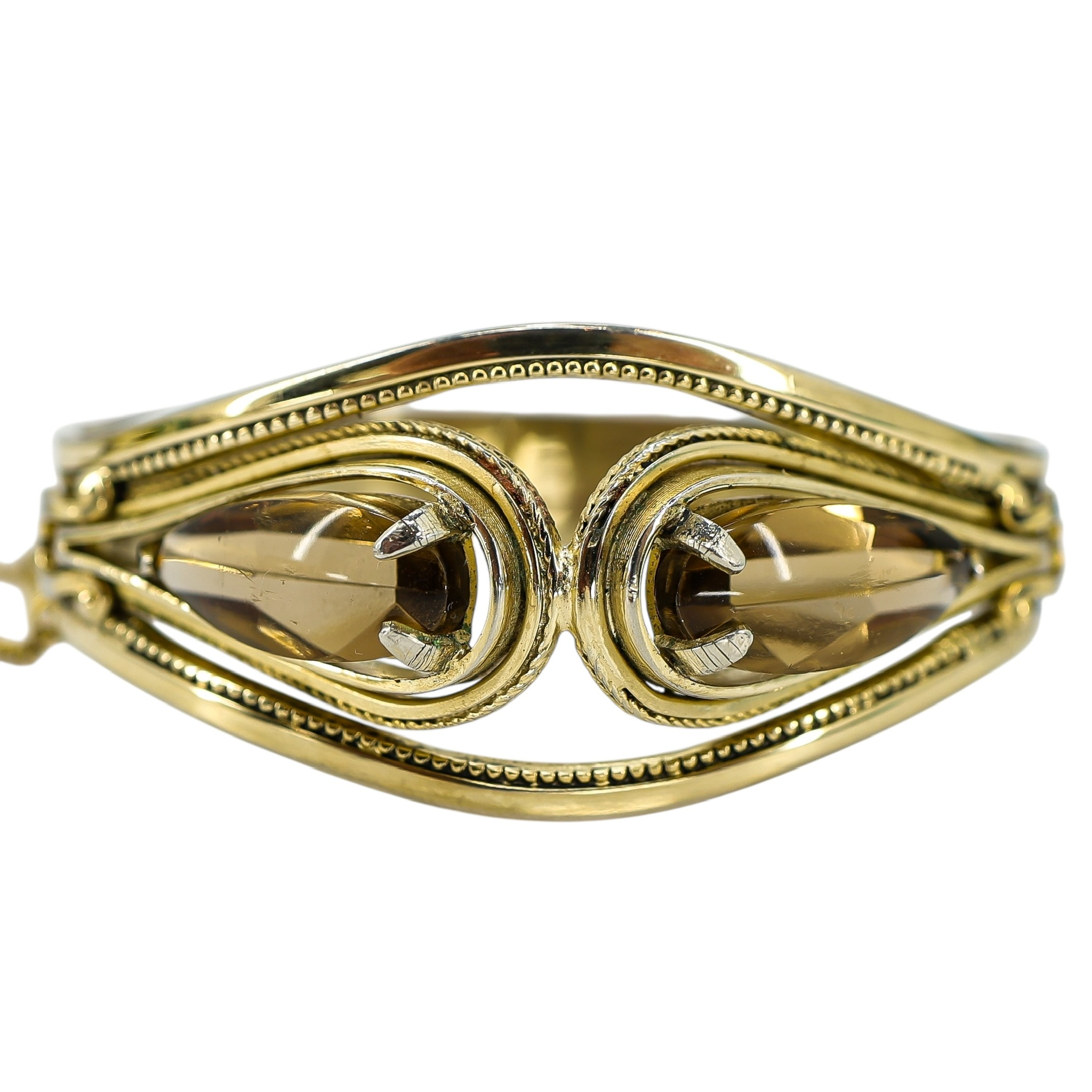Vintage Antique ca 1920-40s Whiting & Davis Goldtone Hinged Bangle Bracelet Smoky Glass image 12