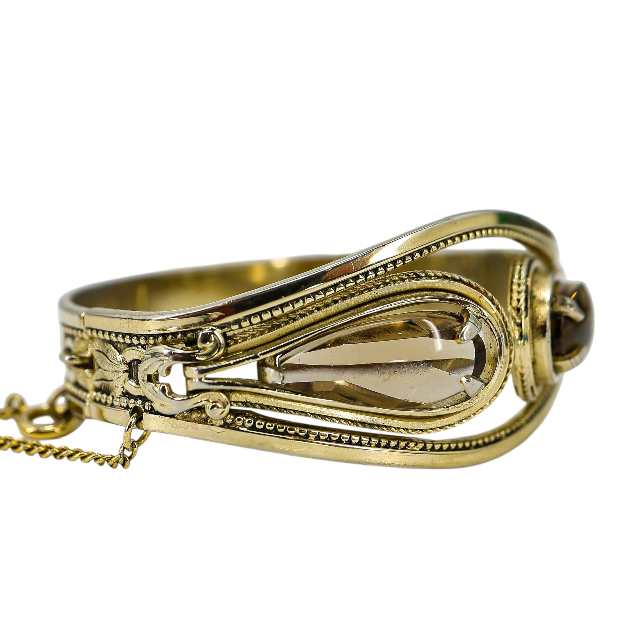 Vintage Antique ca 1920-40s Whiting & Davis Goldtone Hinged Bangle Bracelet Smoky Glass image 13