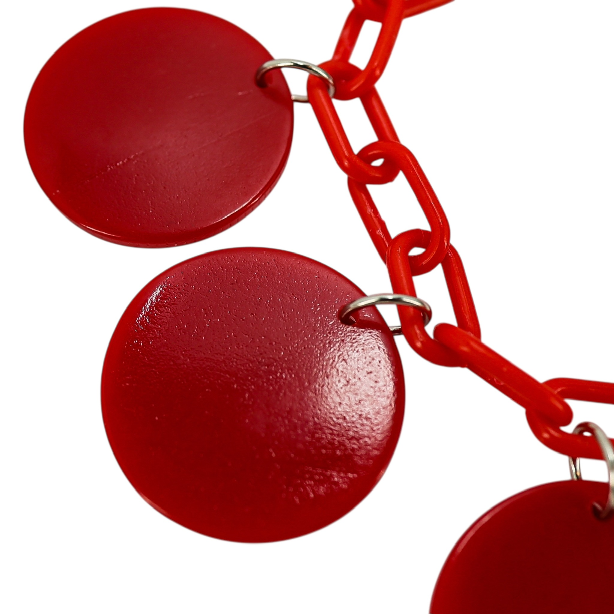 Vintage Red Galalith Disk Charm Bracelet on Plastic Chain – Mod Geometric Statement image 3