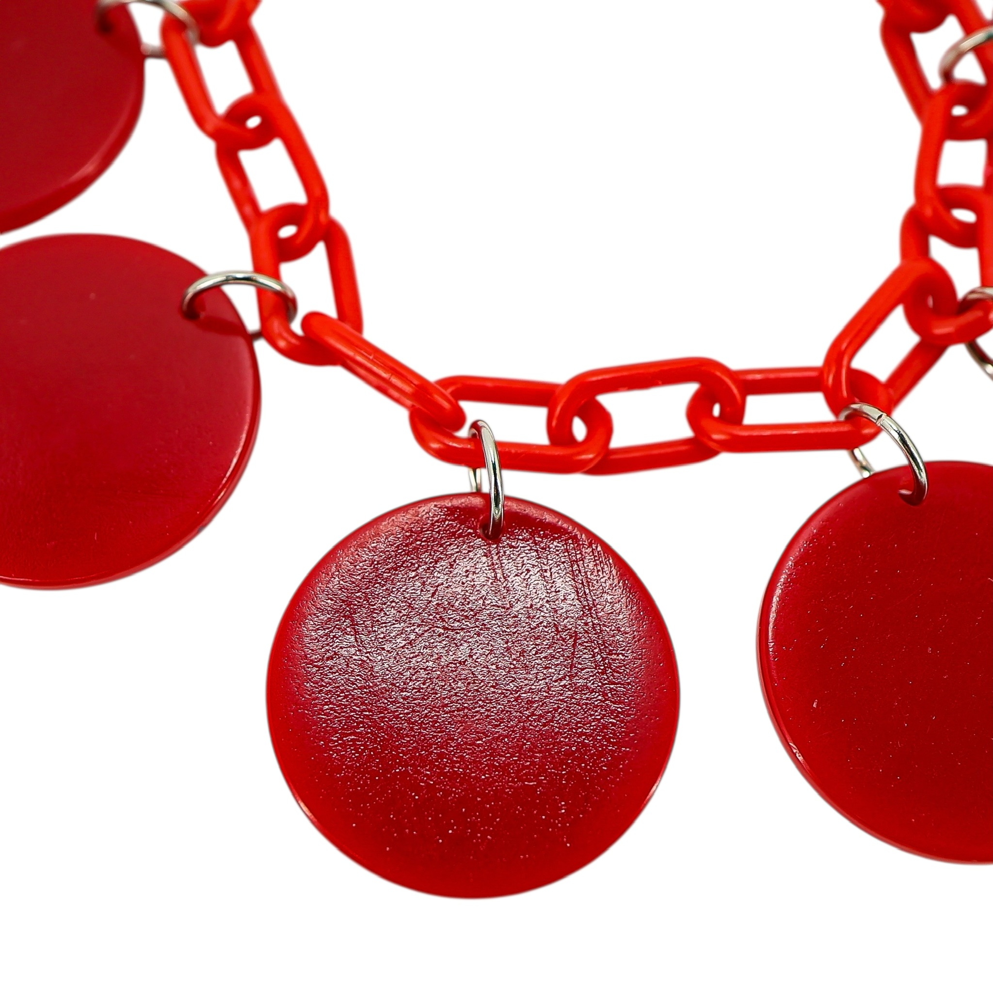 Vintage Red Galalith Disk Charm Bracelet on Plastic Chain – Mod Geometric Statement image 4