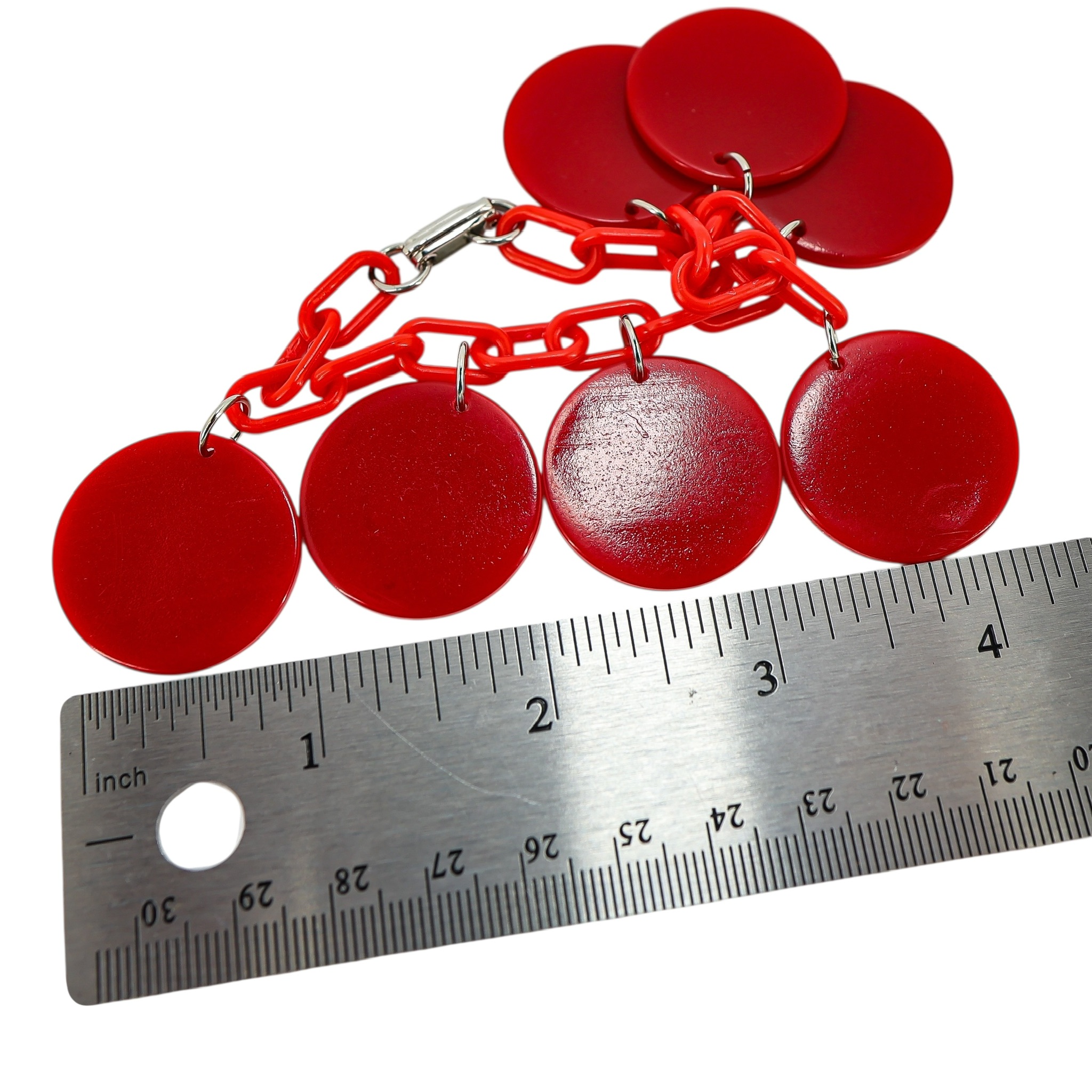 Vintage Red Galalith Disk Charm Bracelet on Plastic Chain – Mod Geometric Statement image 5