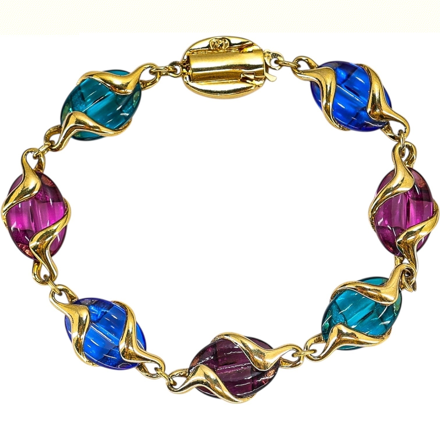 Swarovski Signed Coffee Bean Poured Glass Bracelet Multi-Color image 2