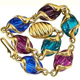 Swarovski Signed Coffee Bean Poured Glass Bracelet Multi-Color – Collectible vintage designer item