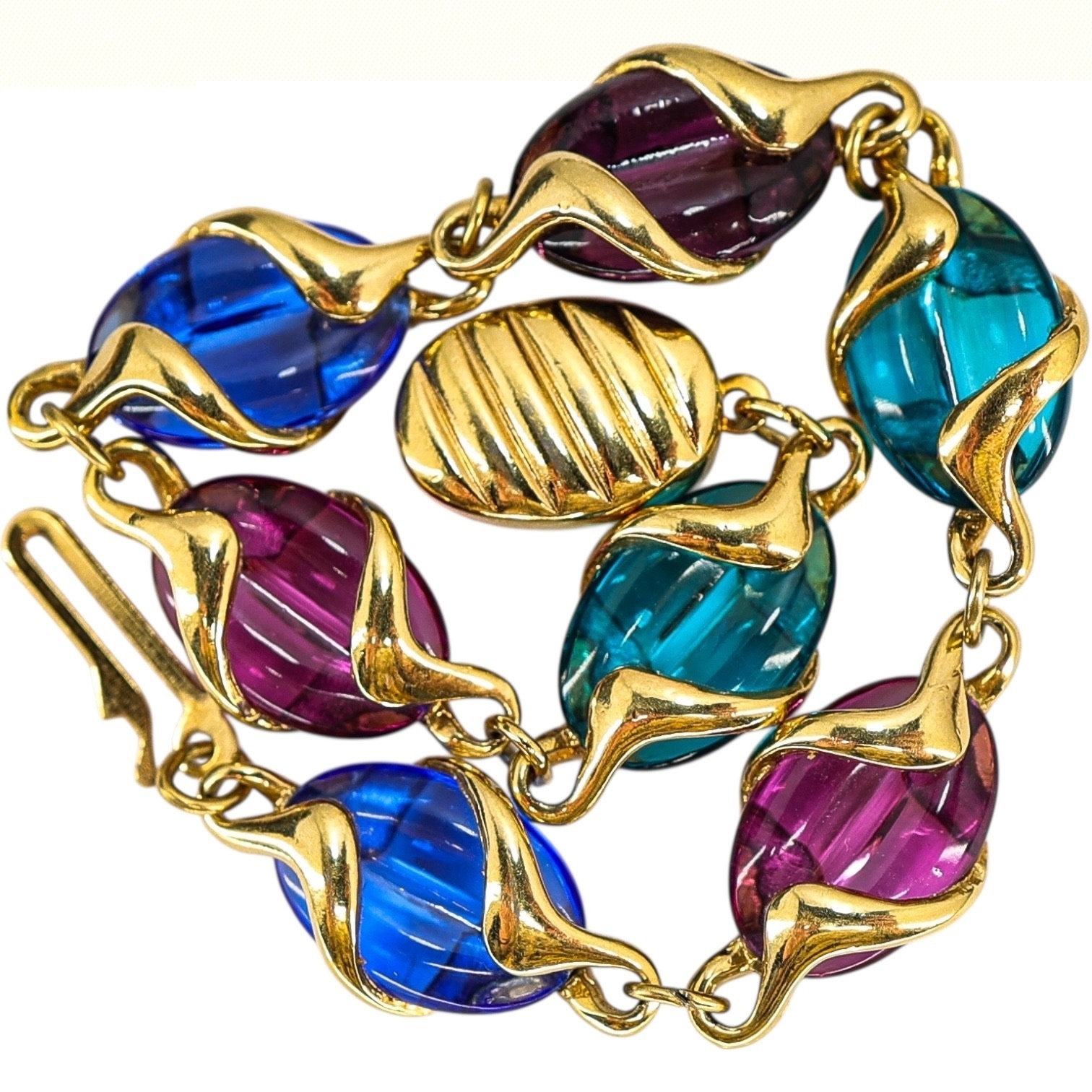 Swarovski Signed Coffee Bean Poured Glass Bracelet Multi-Color image 3
