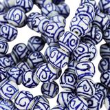 Abstract Scroll White Blue Hand Painted Porcelain Bead Bracelet – Hand crafted by A Wold Of Things using dead stock vintage materials - small batch