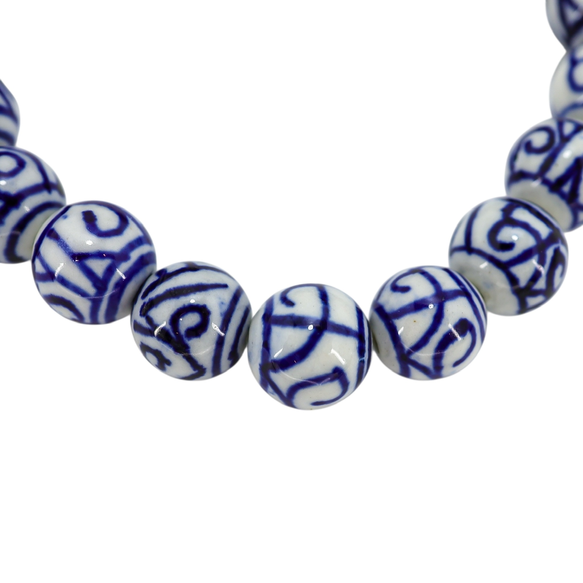 Abstract Scroll White Blue Hand Painted Porcelain Bead Bracelet image 7