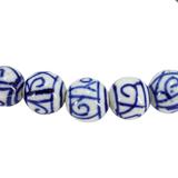 Abstract Scroll White Blue Hand Painted Porcelain Bead Bracelet – Hand crafted by A Wold Of Things using dead stock vintage materials - small batch