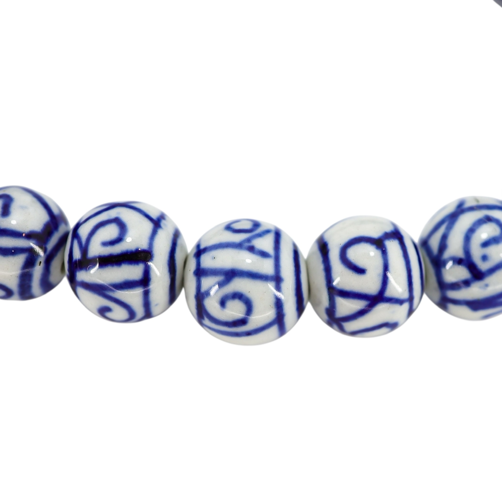 Abstract Scroll White Blue Hand Painted Porcelain Bead Bracelet image 9