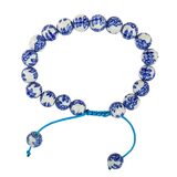 White Blue Chinese Handpainted Porcelain Bead Bracelet - Botanical Leaf Motif – Vintage dead stock item 