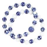 White Blue Porcelain & Milk Glass Bead Bracelet Set - Floral With Longevity Style Accent – OOAK - Unique one of a kind item handmade by A World Of Things made using vintage dead stock materials 