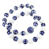 White Blue Porcelain & Milk Glass Bead Bracelet Set - Floral With Longevity Style Accent – OOAK - Unique one of a kind item handmade by A World Of Things made using vintage dead stock materials 