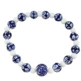 White Blue Porcelain & Milk Glass Bead Bracelet Set - Floral With Longevity Style Accent – OOAK - Unique one of a kind item handmade by A World Of Things made using vintage dead stock materials 