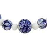 White Blue Porcelain & Milk Glass Bead Bracelet Set - Floral With Longevity Style Accent – OOAK - Unique one of a kind item handmade by A World Of Things made using vintage dead stock materials 