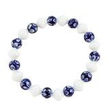 White Blue Porcelain & Milk Glass Bead Bracelet Set - Floral With Longevity Style Accent – OOAK - Unique one of a kind item handmade by A World Of Things made using vintage dead stock materials 