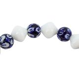 White Blue Porcelain & Milk Glass Bead Bracelet Set - Floral With Longevity Style Accent – OOAK - Unique one of a kind item handmade by A World Of Things made using vintage dead stock materials 