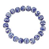 White Blue Hand Painted Porcelain Bead Bracelet Vine And Leaves Motif – Hand crafted by A Wold Of Things using dead stock vintage materials - small batch