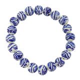 White Blue Hand Painted Porcelain Bead Bracelet Vine And Leaves Motif – Hand crafted by A Wold Of Things using dead stock vintage materials - small batch
