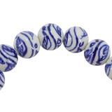 White Blue Hand Painted Porcelain Bead Bracelet Vine And Leaves Motif – Hand crafted by A Wold Of Things using dead stock vintage materials - small batch