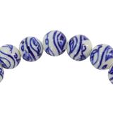 White Blue Hand Painted Porcelain Bead Bracelet Vine And Leaves Motif – Hand crafted by A Wold Of Things using dead stock vintage materials - small batch