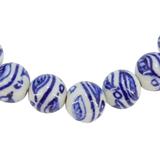 White Blue Hand Painted Porcelain Bead Bracelet Vine And Leaves Motif – Hand crafted by A Wold Of Things using dead stock vintage materials - small batch