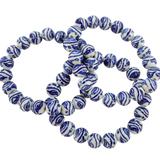 White Blue Hand Painted Porcelain Bead Bracelet Vine And Leaves Motif – Hand crafted by A Wold Of Things using dead stock vintage materials - small batch