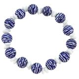 White Blue Porcelain & Milk Glass Bead Bracelet Waves Wavy Circles Motif – Hand crafted by A Wold Of Things using dead stock vintage materials - small batch