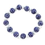 White Blue Porcelain & Milk Glass Bead Bracelet Waves Wavy Circles Motif – Hand crafted by A Wold Of Things using dead stock vintage materials - small batch