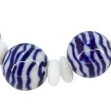 White Blue Porcelain & Milk Glass Bead Bracelet Waves Wavy Circles Motif – Hand crafted by A Wold Of Things using dead stock vintage materials - small batch