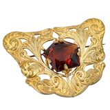 Antique Art Nouveau Gold Wash Brooch with Large Amber Glass Stone – Rare collectible vintage item 