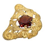 Antique Art Nouveau Gold Wash Brooch with Large Amber Glass Stone – Rare collectible vintage item 