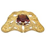 Antique Art Nouveau Gold Wash Brooch with Large Amber Glass Stone – Rare collectible vintage item 